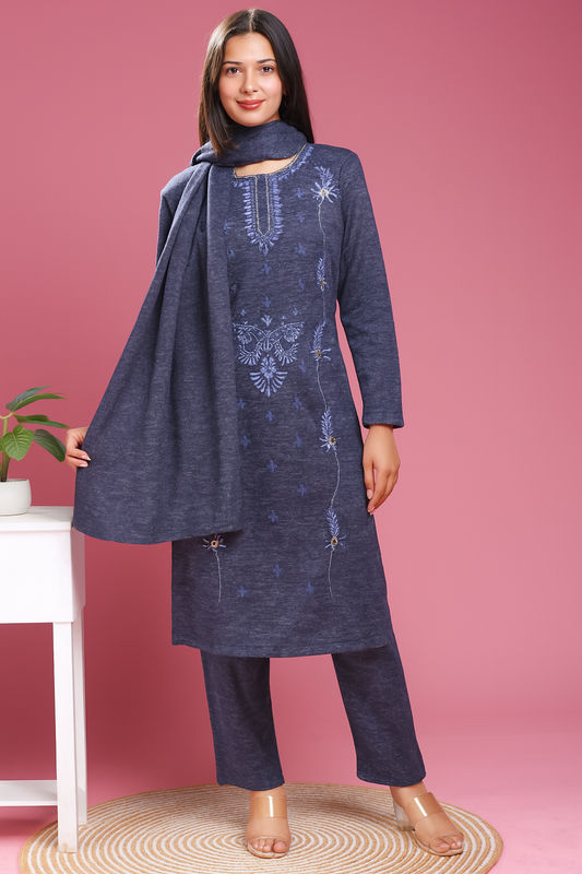Midnight Noor – Navy Blue Velvet Kurti Set for Winter | Ethnic Party Wear